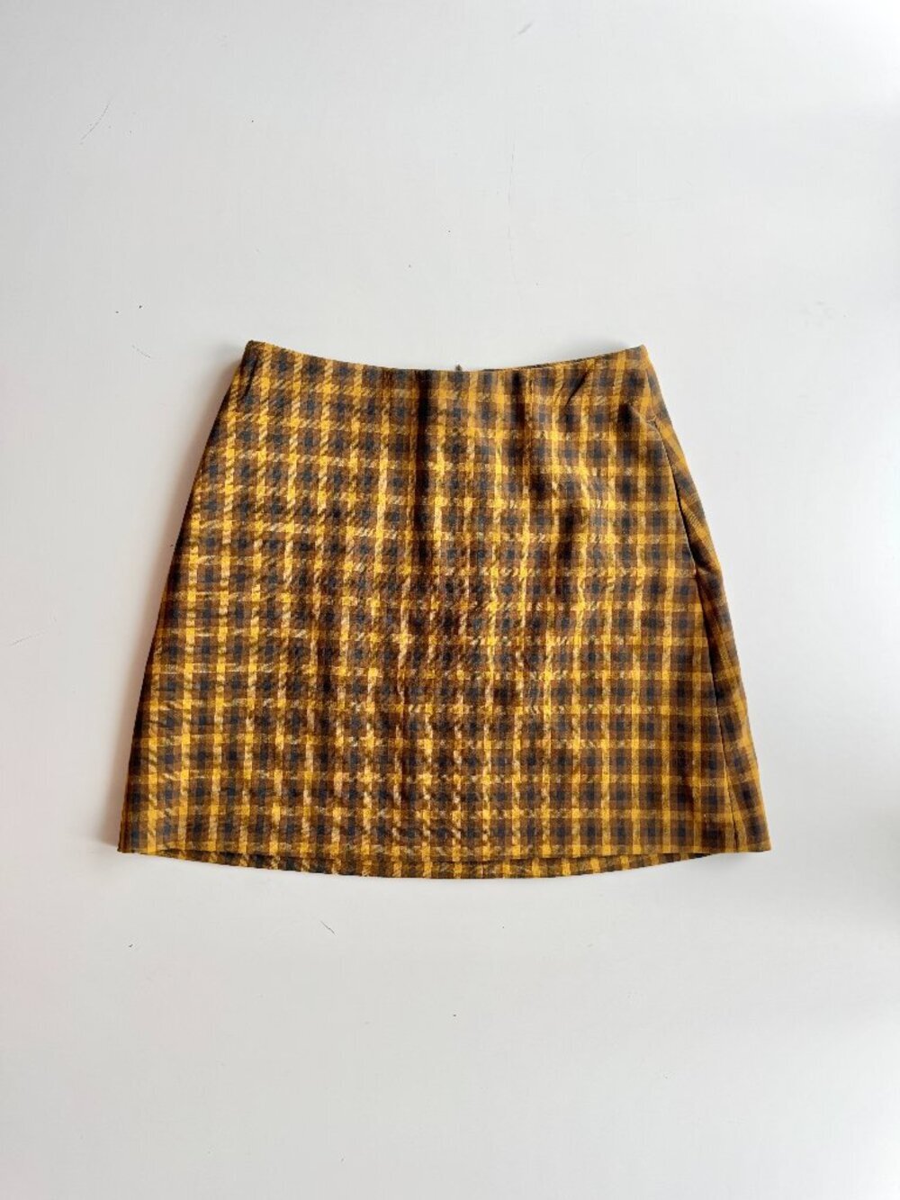 Aritzia WILFRED Renee Yellow Brown  Check Classic Mini Skirt, Size 4